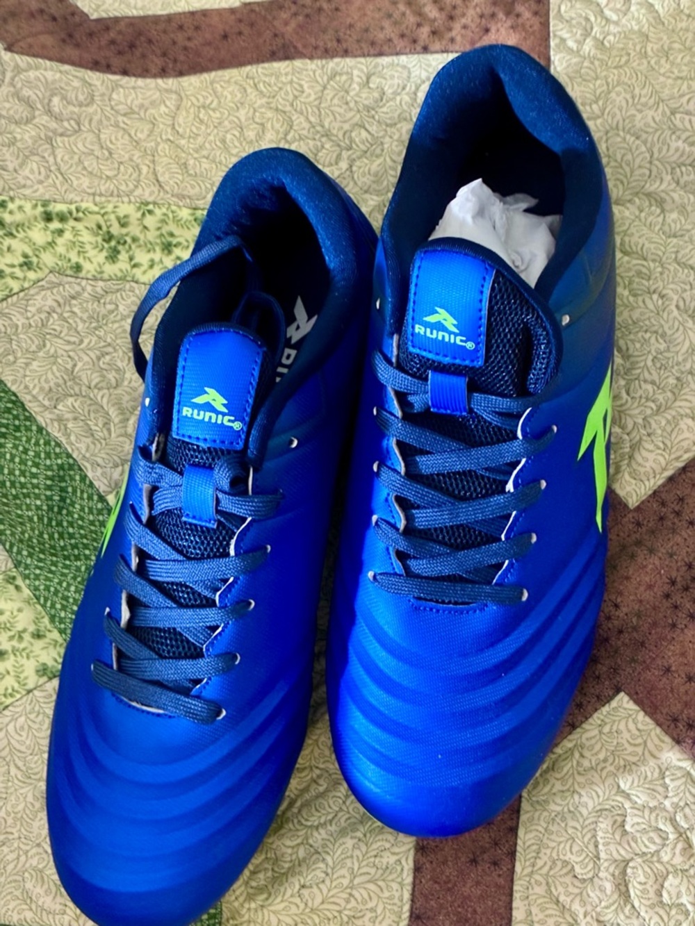 Men's Athletic Soccer Clears in Bright Blue with Neon Green Accent